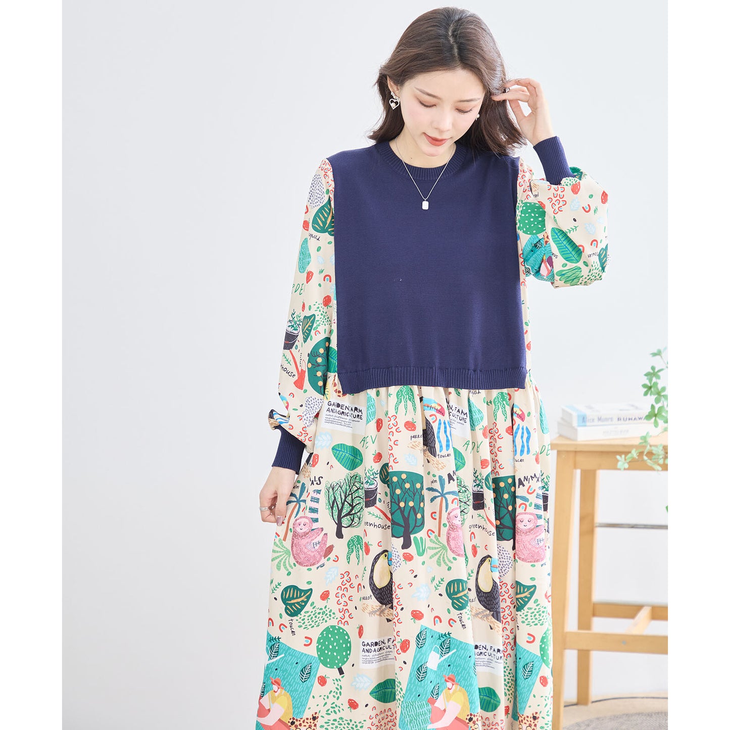 【M〜L】レイヤード風 POPプリント ワンピース (N83-094) (5号店)