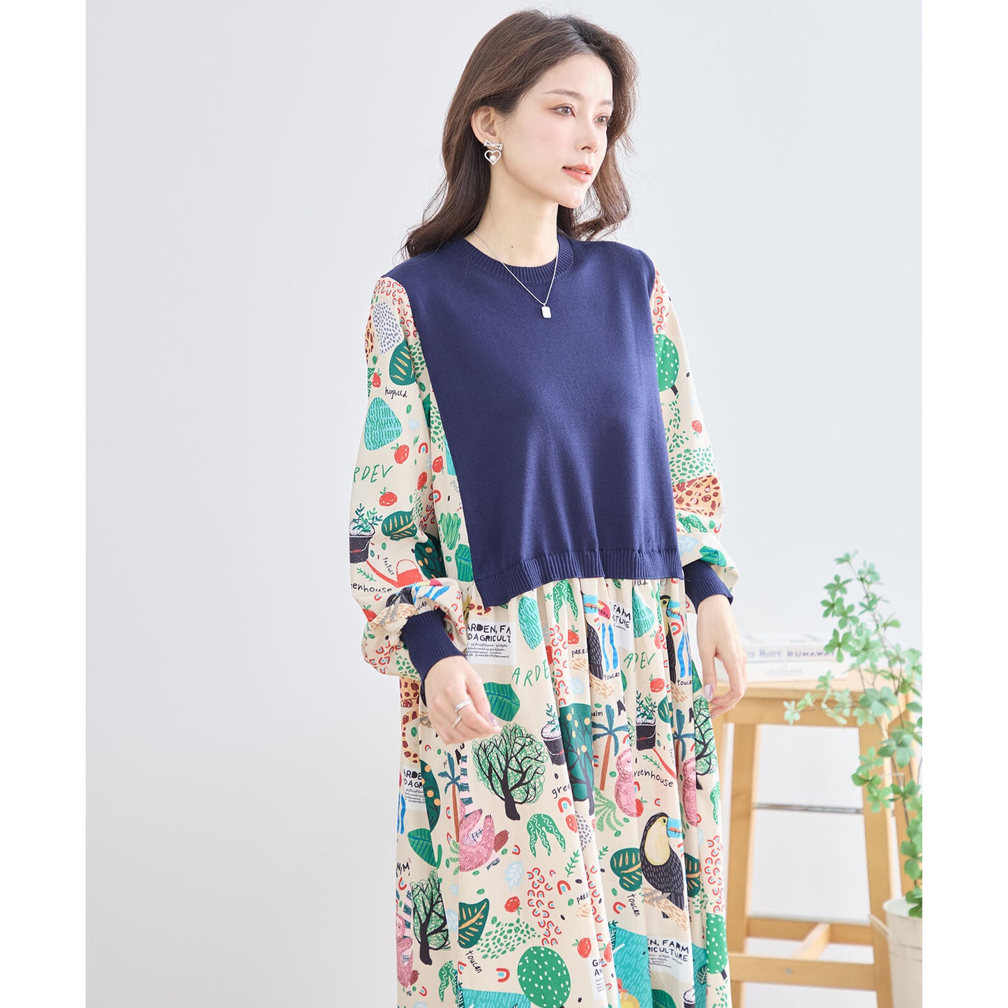 【M〜L】レイヤード風 POPプリント ワンピース (N83-094) (5号店)