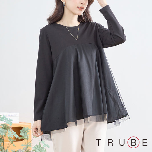 【M〜L】エアリーチュール重ねプルオーバー チュニック (N13-029)