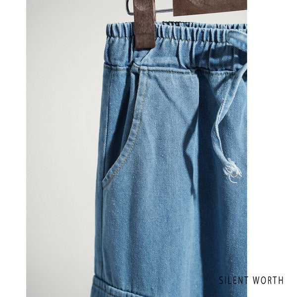 【M】デニムワイドカーゴパンツ|サイドポケット付き・ゆったりシルエット Y-0070・SILENT WORTH