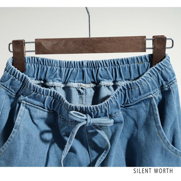 【M】デニムワイドカーゴパンツ|サイドポケット付き・ゆったりシルエット Y-0070・SILENT WORTH