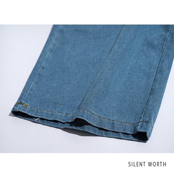【M】デニムワイドカーゴパンツ|サイドポケット付き・ゆったりシルエット Y-0070・SILENT WORTH