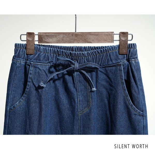 【M】デニムワイドカーゴパンツ|サイドポケット付き・ゆったりシルエット Y-0070・SILENT WORTH