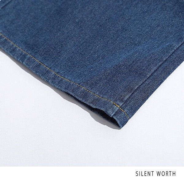 【M】デニムワイドカーゴパンツ|サイドポケット付き・ゆったりシルエット Y-0070・SILENT WORTH