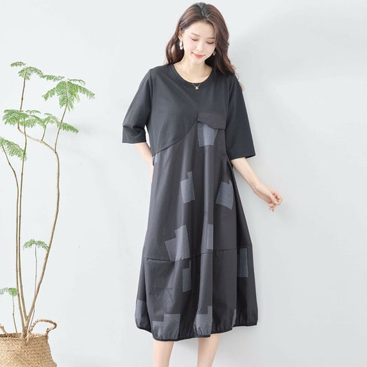 【L〜LL】異素材切り替えバルーンワンピース(C08-241C)|ゆったり×大人可愛いモードシルエット