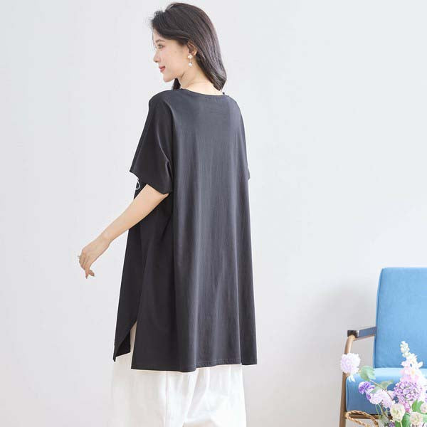 L〜LL 大きいサイズ ラインストーン付 フラワープリント チュニック レディース きれいめ/N12-342