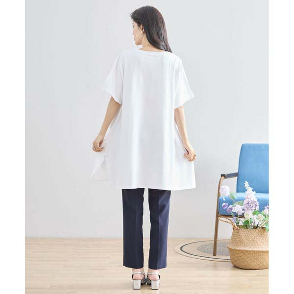 L〜LL 大きいサイズ ラインストーン付 フラワープリント チュニック レディース きれいめ/N12-342