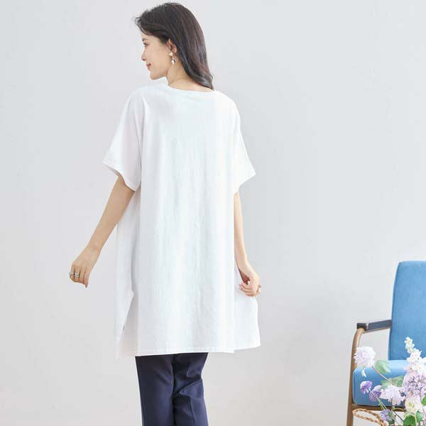 L〜LL 大きいサイズ ラインストーン付 フラワープリント チュニック レディース きれいめ/N12-342