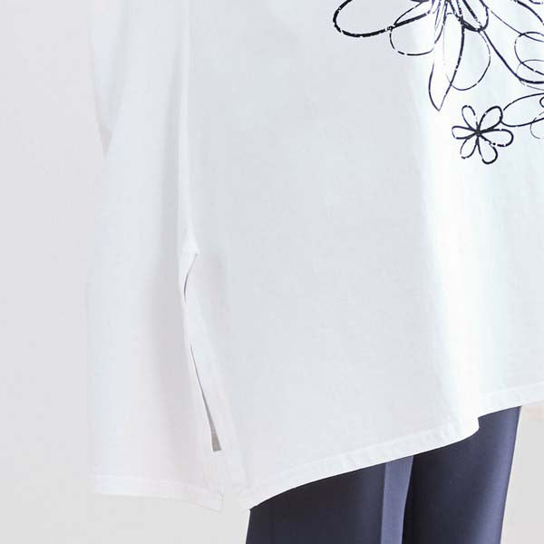 L〜LL 大きいサイズ ラインストーン付 フラワープリント チュニック レディース きれいめ/N12-342