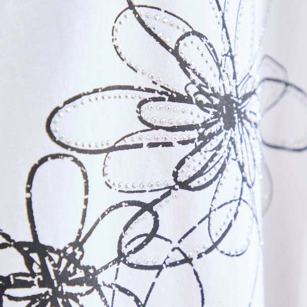 L〜LL 大きいサイズ ラインストーン付 フラワープリント チュニック レディース きれいめ/N12-342