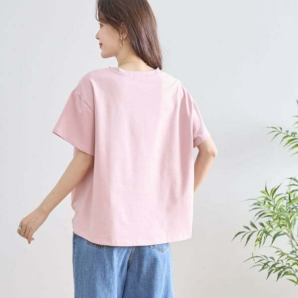 【M〜L】フリル ヘム ガール イラスト Tシャツ カットソー 丸首 夏物 (N12-381)