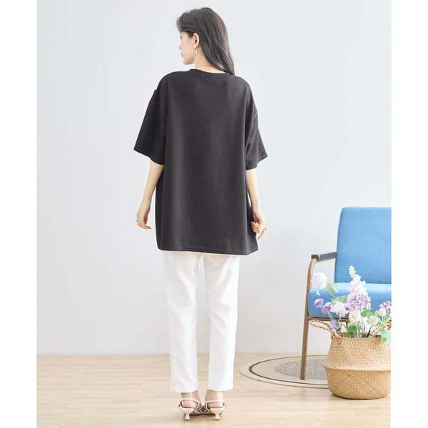 【N12-490|M〜L対応】パールビジュー&レース ロゴTシャツ|フェミニンカットソー・春夏トップス