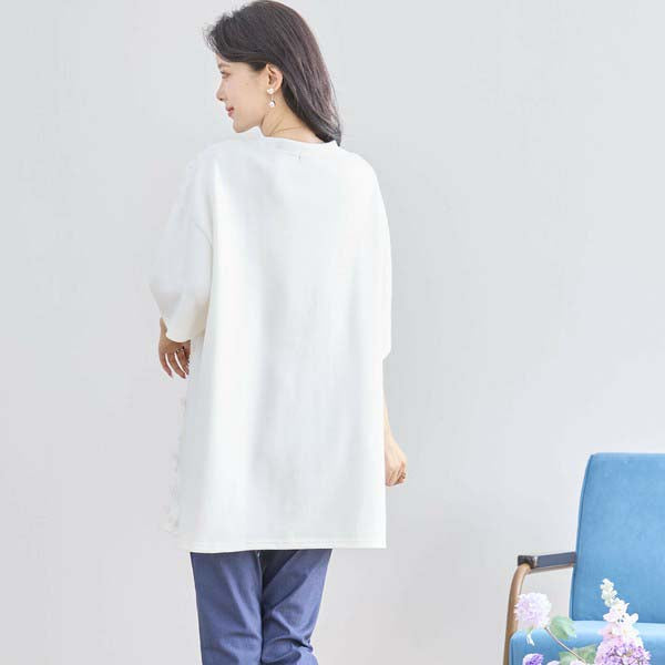 【N12-490|M〜L対応】パールビジュー&レース ロゴTシャツ|フェミニンカットソー・春夏トップス