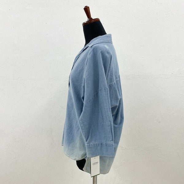 【綿100%・涼感デニム】スキッパー襟 7分袖ブラウス|レディース トップス 春夏