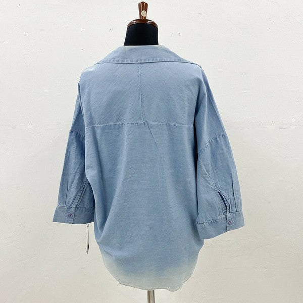 【綿100%・涼感デニム】スキッパー襟 7分袖ブラウス|レディース トップス 春夏