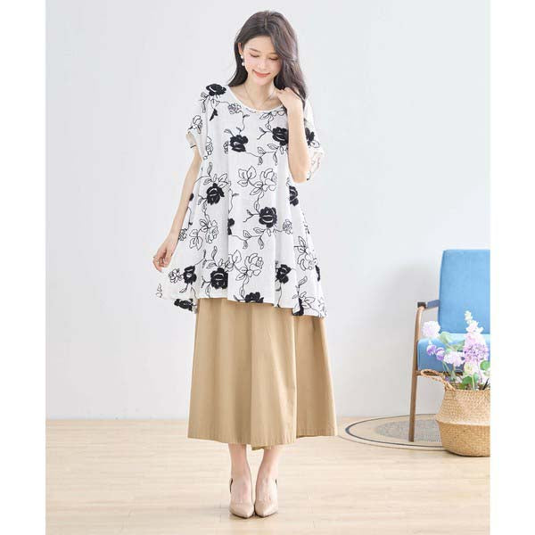 【綿100%×刺しゅう】花柄コットンチュニック M〜L対応|春夏トップス