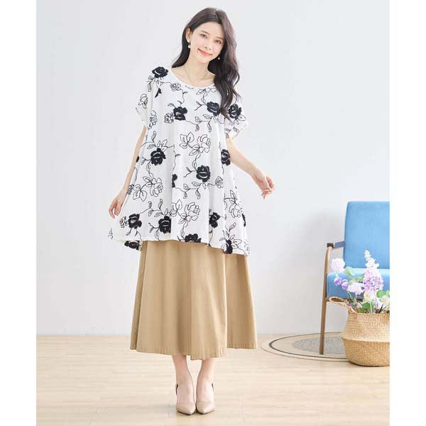 【綿100%×刺しゅう】花柄コットンチュニック M〜L対応|春夏トップス