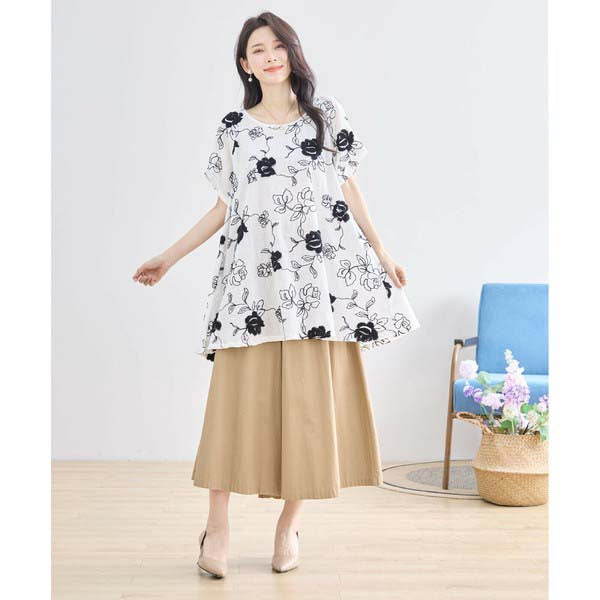 【綿100%×刺しゅう】花柄コットンチュニック M〜L対応|春夏トップス
