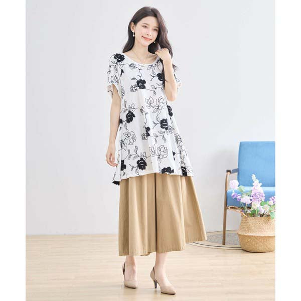 【綿100%×刺しゅう】花柄コットンチュニック M〜L対応|春夏トップス