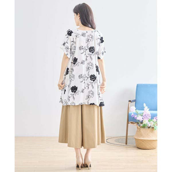 【綿100%×刺しゅう】花柄コットンチュニック M〜L対応|春夏トップス