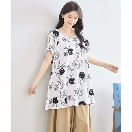 【綿100%×刺しゅう】花柄コットンチュニック M〜L対応|春夏トップス