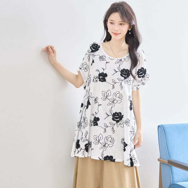 【綿100%×刺しゅう】花柄コットンチュニック M〜L対応|春夏トップス