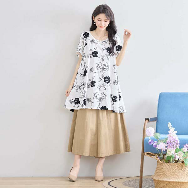 【綿100%×刺しゅう】花柄コットンチュニック M〜L対応|春夏トップス