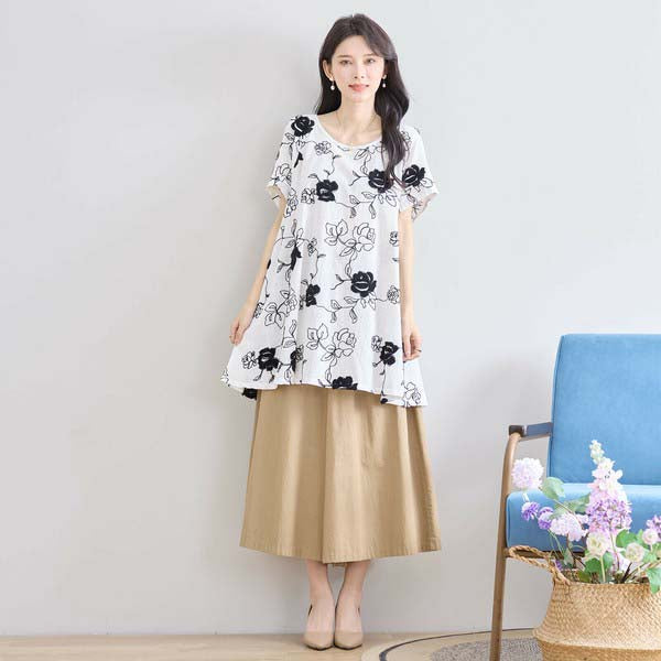 【綿100%×刺しゅう】花柄コットンチュニック M〜L対応|春夏トップス
