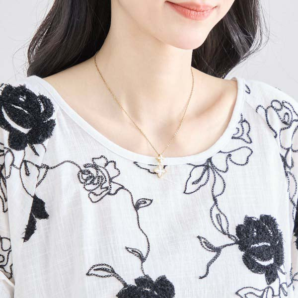 【綿100%×刺しゅう】花柄コットンチュニック M〜L対応|春夏トップス