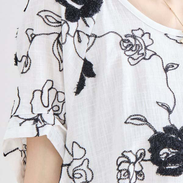 【綿100%×刺しゅう】花柄コットンチュニック M〜L対応|春夏トップス