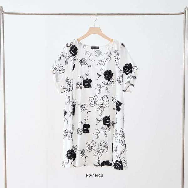 【綿100%×刺しゅう】花柄コットンチュニック M〜L対応|春夏トップス