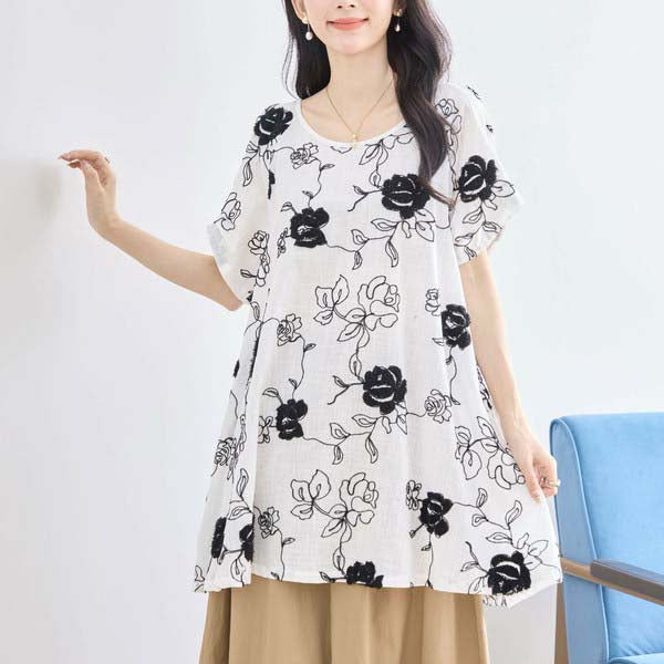 【綿100%×刺しゅう】花柄コットンチュニック M〜L対応|春夏トップス