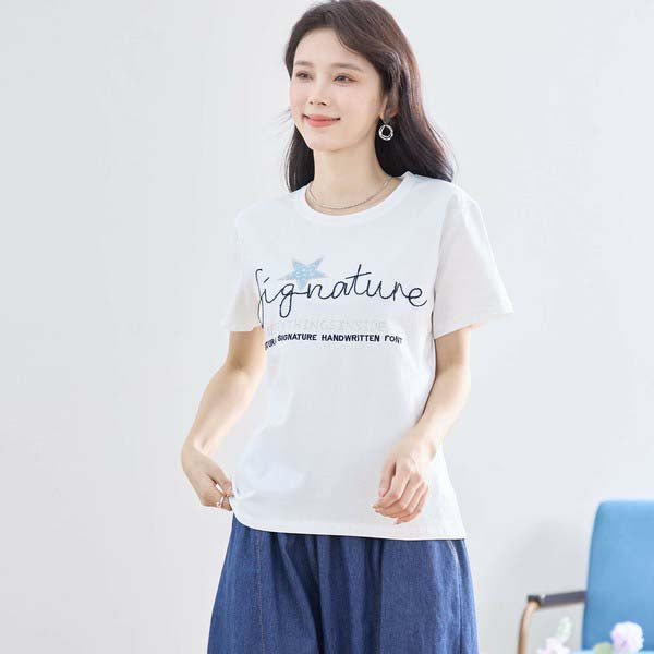 【M〜L】ラインストーン&スパンコールデザイン Tシャツ カットソー (N12-413)