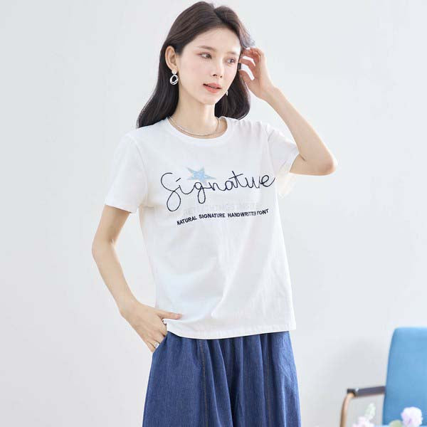 【M〜L】ラインストーン&スパンコールデザイン Tシャツ カットソー (N12-413)