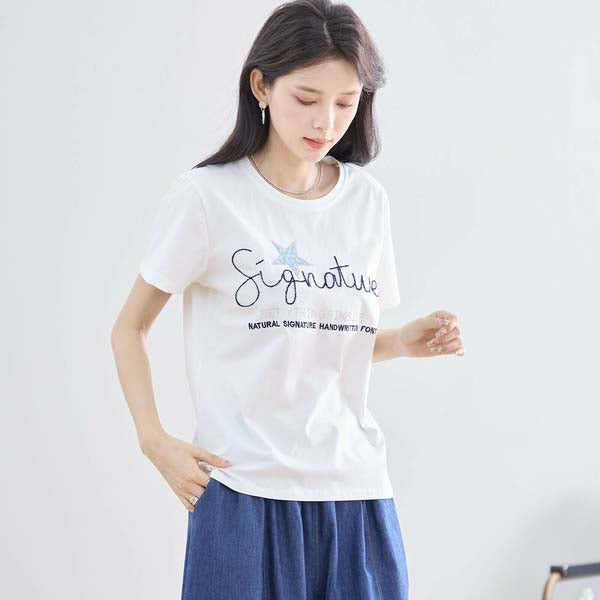【M〜L】ラインストーン&スパンコールデザイン Tシャツ カットソー (N12-413)