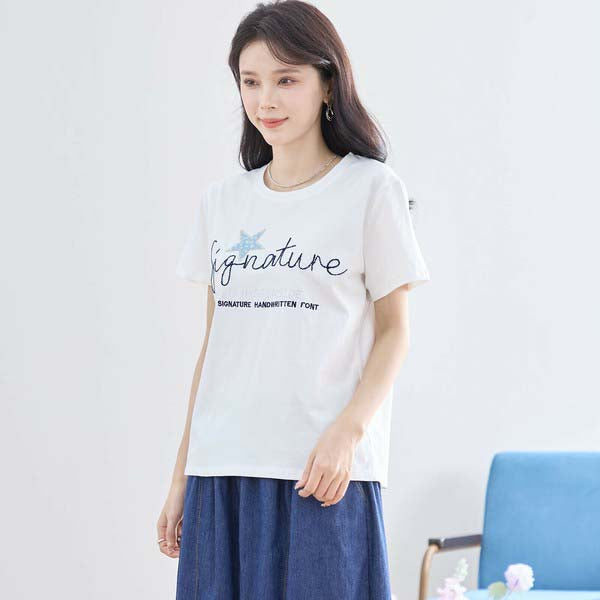 【M〜L】ラインストーン&スパンコールデザイン Tシャツ カットソー (N12-413)