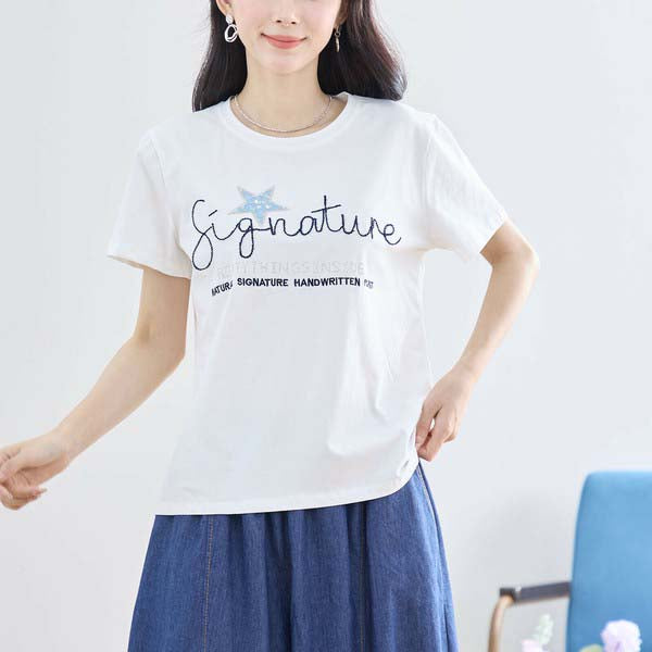 【M〜L】ラインストーン&スパンコールデザイン Tシャツ カットソー (N12-413)