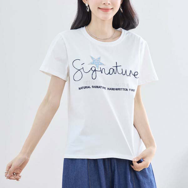 【M〜L】ラインストーン&スパンコールデザイン Tシャツ カットソー (N12-413)