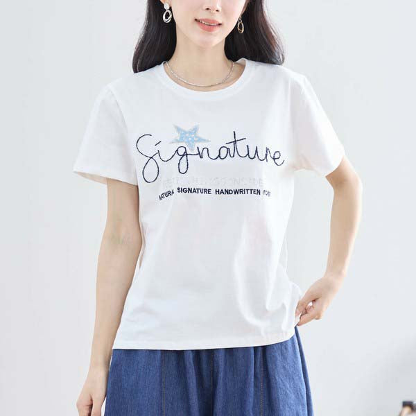 【M〜L】ラインストーン&スパンコールデザイン Tシャツ カットソー (N12-413)