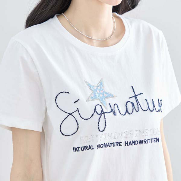 【M〜L】ラインストーン&スパンコールデザイン Tシャツ カットソー (N12-413)