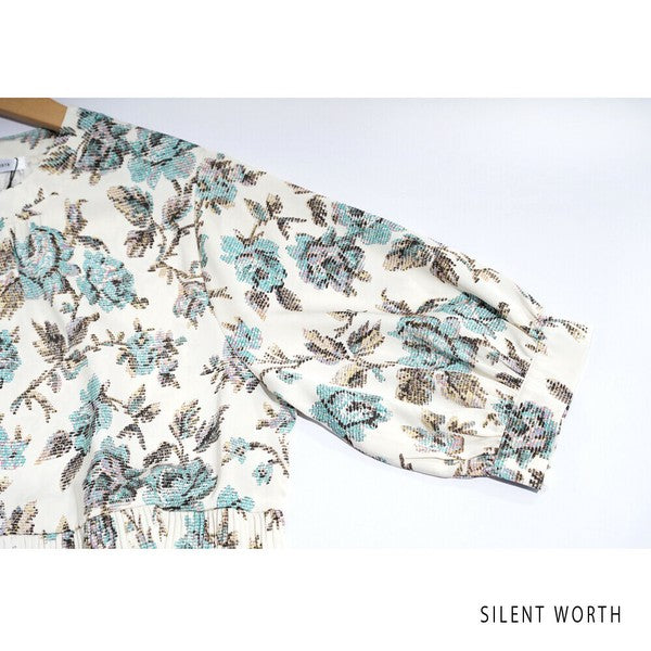【M】花柄プリーツ切替ワンピース|優雅な揺れ感・大人フェミニン・SILENT WORTH N-3115