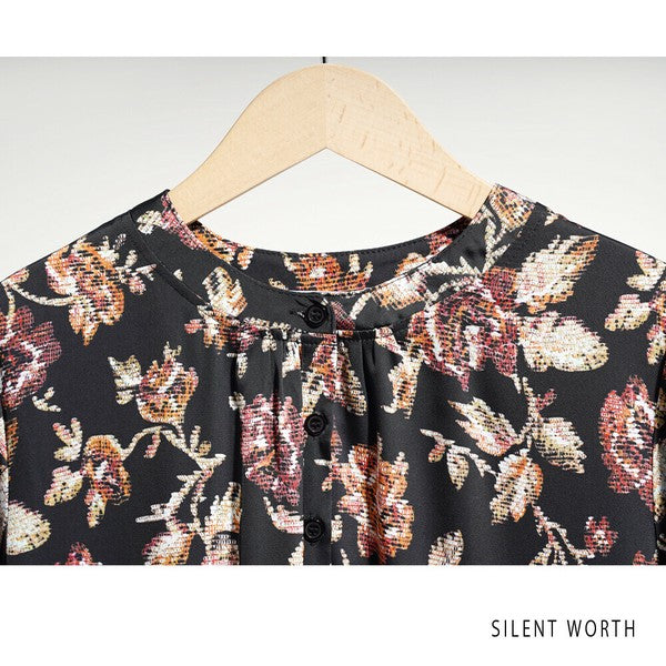【M】花柄プリーツ切替ワンピース|優雅な揺れ感・大人フェミニン・SILENT WORTH N-3115