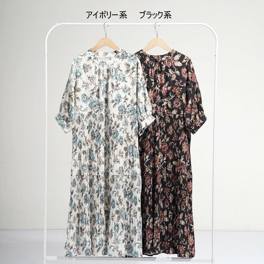 【M】花柄プリーツ切替ワンピース|優雅な揺れ感・大人フェミニン・SILENT WORTH N-3115