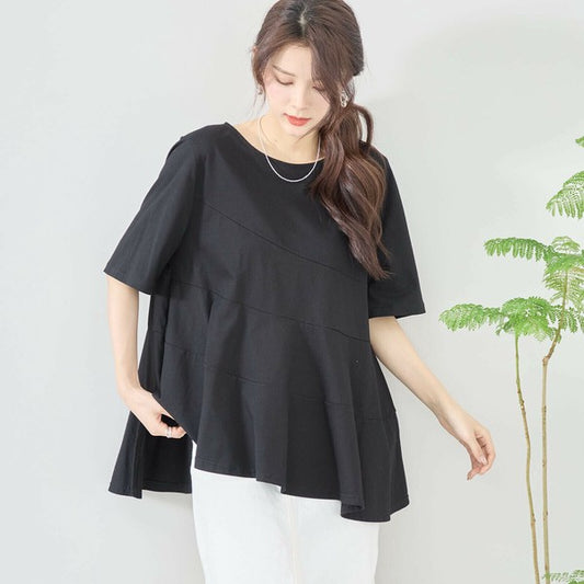 【L〜LL対応】イレギュラーティアードコットントップス|体型カバー・涼しげ・綿100%・C01-353A