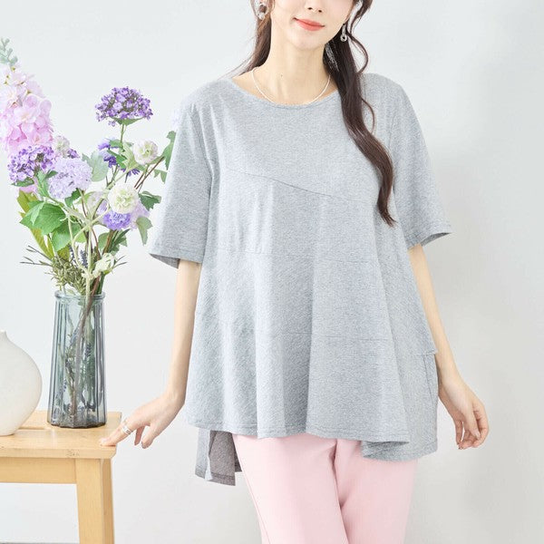 【L〜LL対応】イレギュラーティアードコットントップス|体型カバー・涼しげ・綿100%・C01-353A