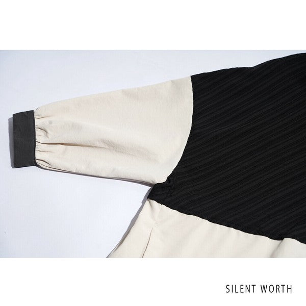 【Mサイズ】ジャカード切替・ブロッキングデザインシャツワンピース|軽やか素材・秋に◎・SILENT WORTH・N-3101