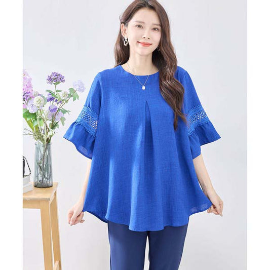 【体型カバー×高見え】ポイントレース袖チュニックブラウス|ゆったりM〜L対応・通勤&大人カジュアルに最適(C31-1764A)