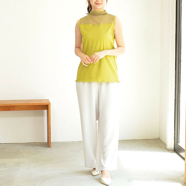 マスタード D16039 ノースリーブトップス モデル全身着用