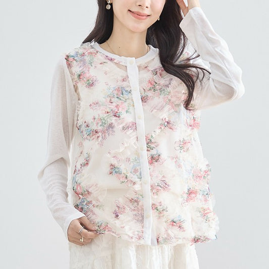 【M〜L】フラワー柄シアーカーディガン|夏の冷房・日除け対策に最適(C02-271A)