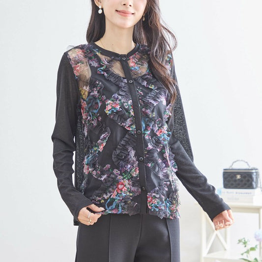 【M〜L】フラワー柄シアーカーディガン|夏の冷房・日除け対策に最適(C02-271A)